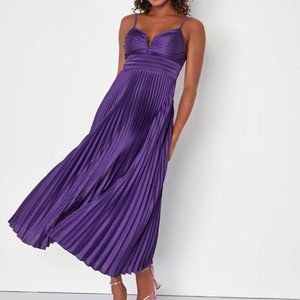 Lulus - Fabulous Perfection Purple Satin Pleated Midi Dress